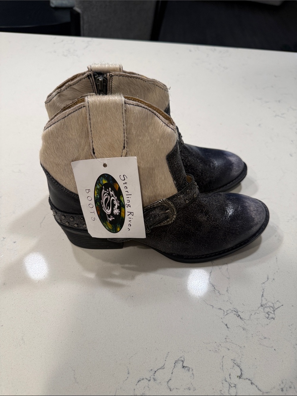 Sterling River Black and Cream Ankle Heeled Boots